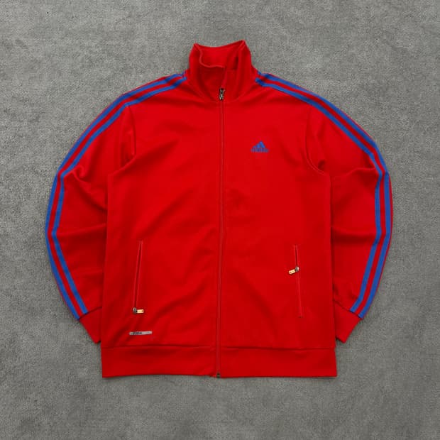 100 아디다스 빨강/파랑 삼선 트랙탑