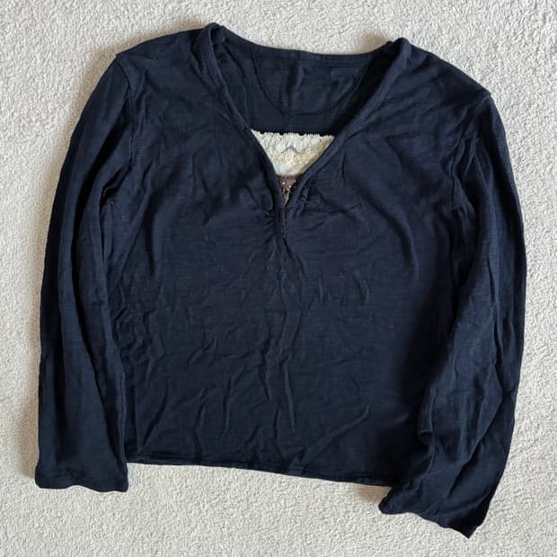 일본빈티지 네이비 도트 레이스 포인트 이너 탑