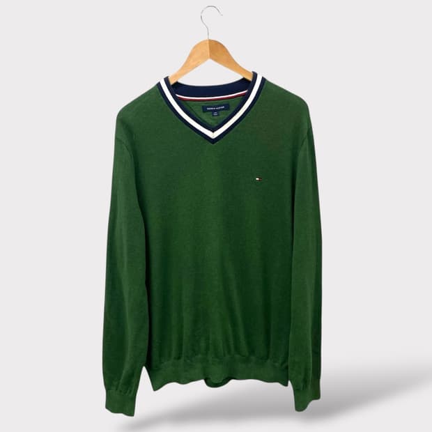 타미힐피거 그린 브이넥 스웨터 L