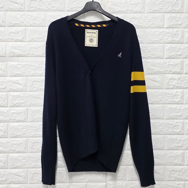 빈폴 네이비 옐로우 배색 가디건 100