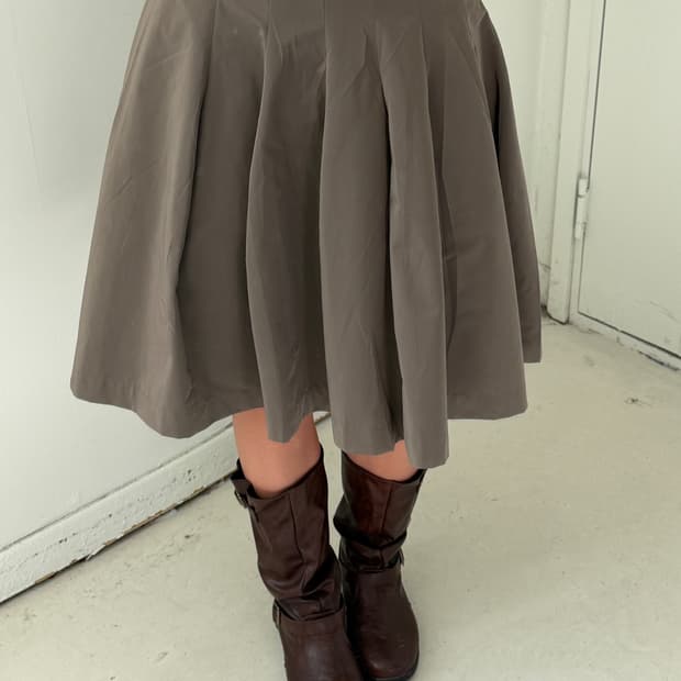 일본빈티지 모카 핀턱 미디스커트