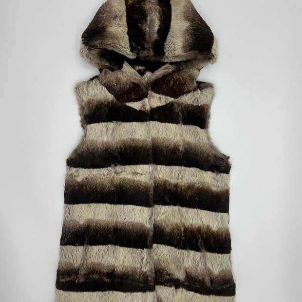 래빗 퍼 후드 베스트