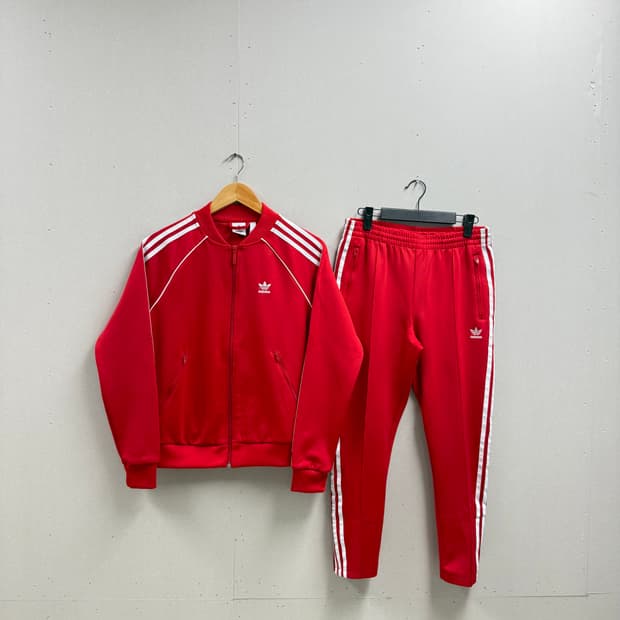 여성 s-m / 아디다스 슈퍼스타 져지 집업 + 팬츠 세트 레드