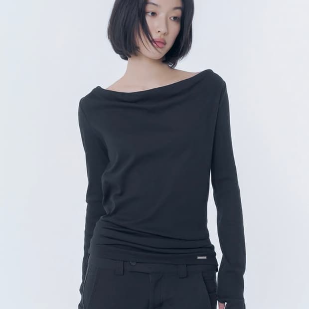 미세키서울 Cowl hoodie long sleeve BLACK