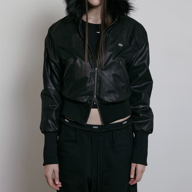 구해요) 보헤미안서울 파이톤 레더 퍼 후드집업