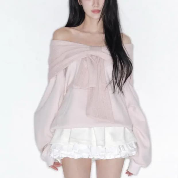 더티스 thetis 오프숄더 리본후드 핑크