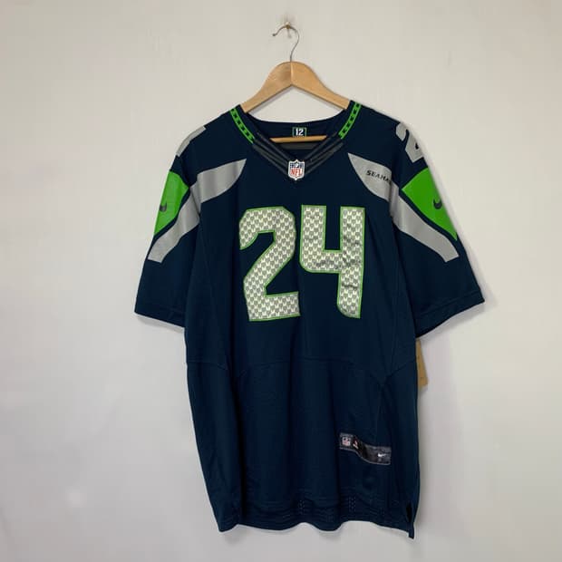 나이키 NFL 시애틀 시호크스 24번 린치 반팔 메쉬 럭비 유니폼 네이비