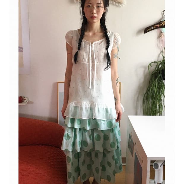 새상품 호쿠스포쿠스 bold dot cancan skirt mint