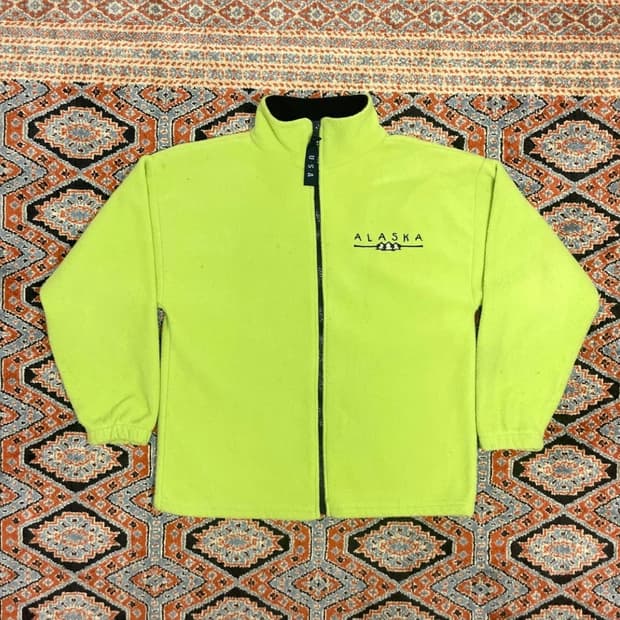 (무배) USA VTG 알래스카 자수 연두 플리스 집업자켓 여성S