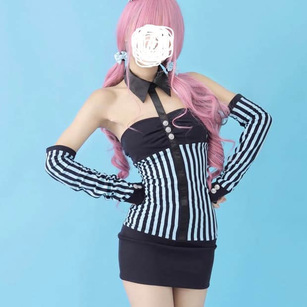 bornthisway 원피스 민트 하늘 갸루 넥카라 스트라이프