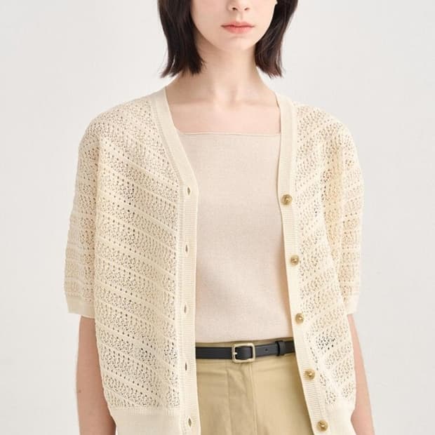 한섬 sjsj 2025 아일렛 하프 슬리브 니트 가디건  F사이즈