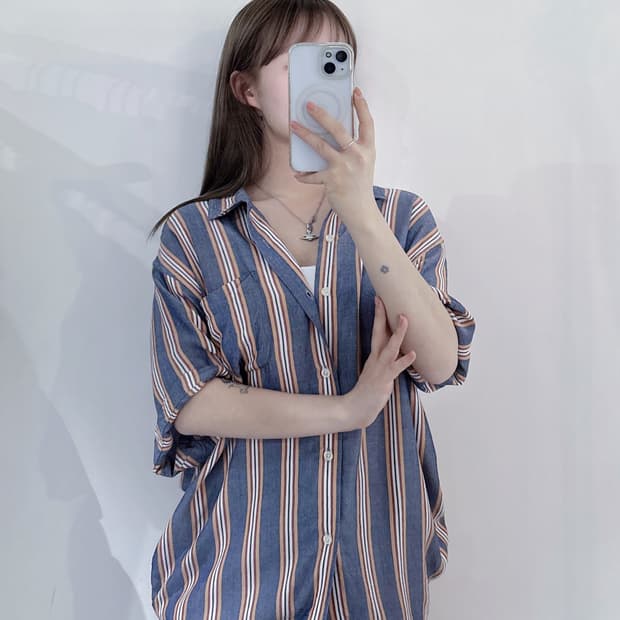 오베이 스트라이프 반팔 셔츠