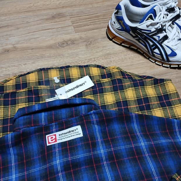 택붙은 미사용 엑스트라오디너리 셔츠 체크 남방