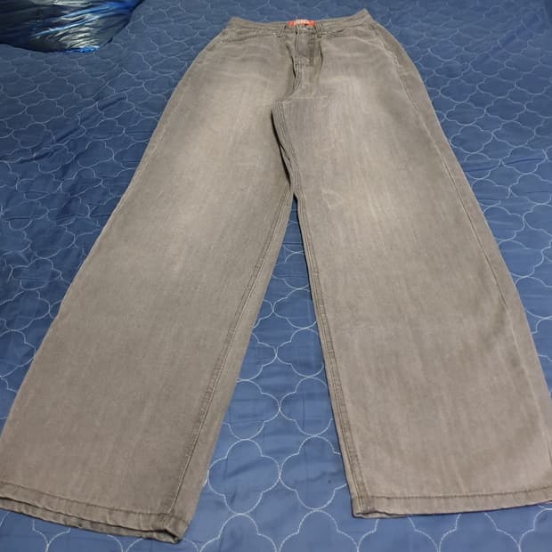 원원체이서 빈티지 피그먼트 워싱 와이드 데님팬츠 그레이 (S)