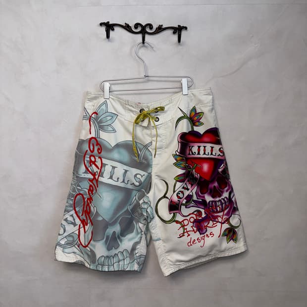 Ed Hardy oldschool punk skull swim pants