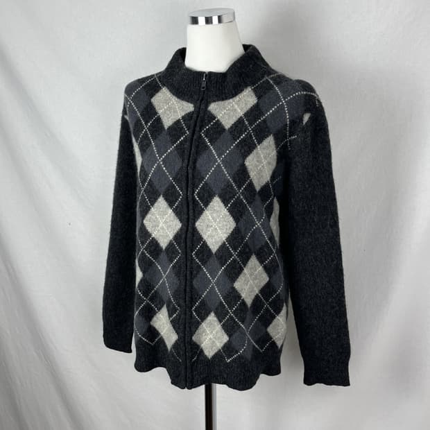 Vintage 아가일 패턴 니트 집업 