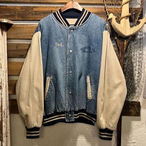 [M]90's USA 빈티지 아이보리 데님 바시티 자켓