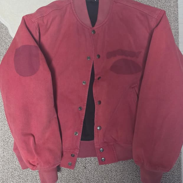 [L] 스투시 캔버스 고스트 레드 바시티 자켓 판매