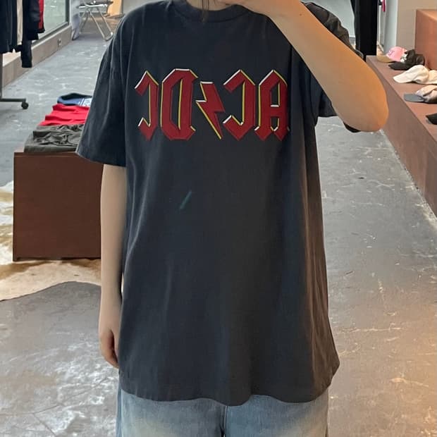 빈티지 ACDC 밴드 프린팅 반팔 H2393