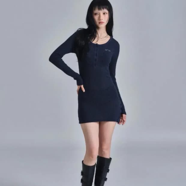 애즈온 libbed combi mini dress 원피스 블루그린