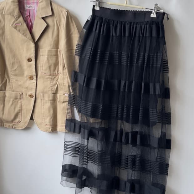 [vtg] chiffon layerd check skirt  