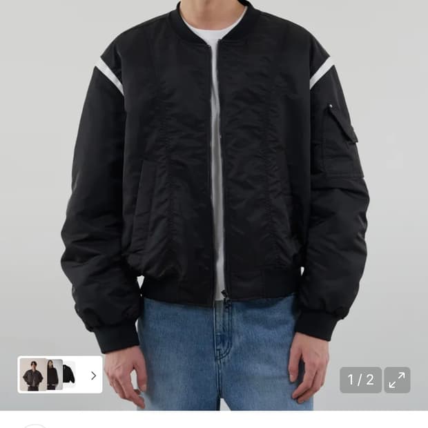 (새상품)(L) 드로우핏 라인 포인트 퍼커링 MA-1 자켓 [BLACK]