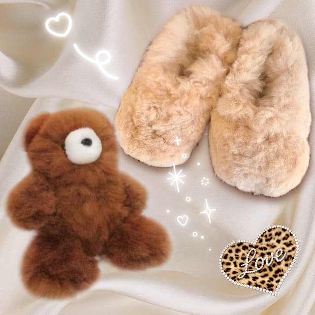 페루 알파카 테디베어 & 슬리퍼 세트