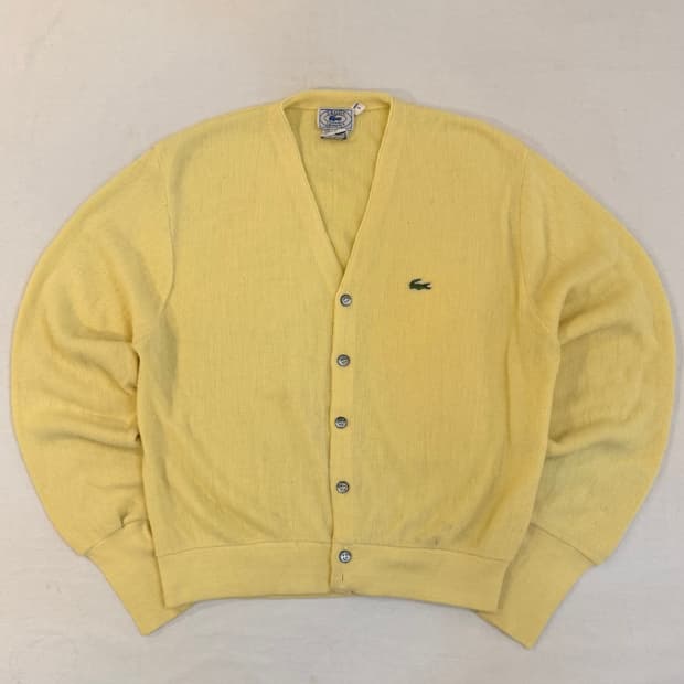 70s IZOD 라코스테 아카이브 레몬 옐로우 아크릴 가디건