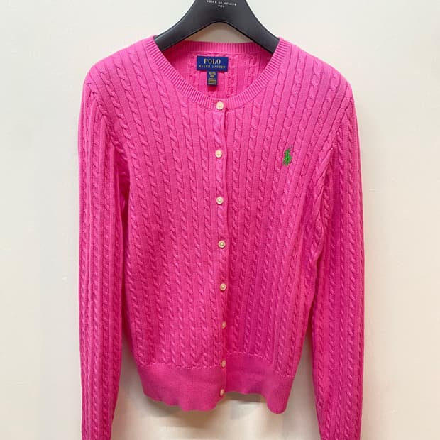 정품 폴로 랄프로렌 핑크 꽈배기 가디건 XL