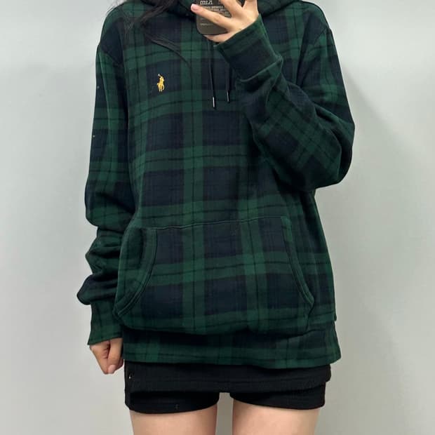폴로 랄프로렌 QR 신형 블랙 와치 체크 후드티