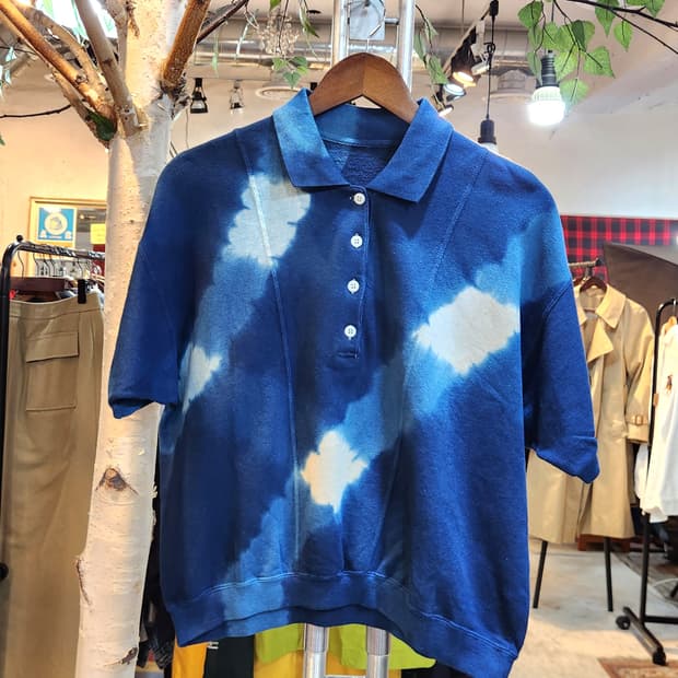 인디고  워싱 코튼 카라 반팔