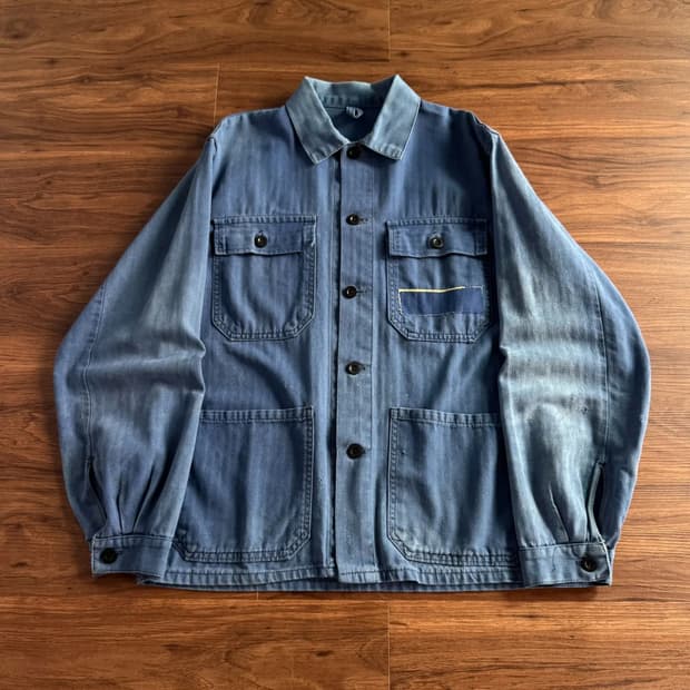 [M]80's 빈티지 페이딩 4포켓 헤링본 프렌치 워크자켓