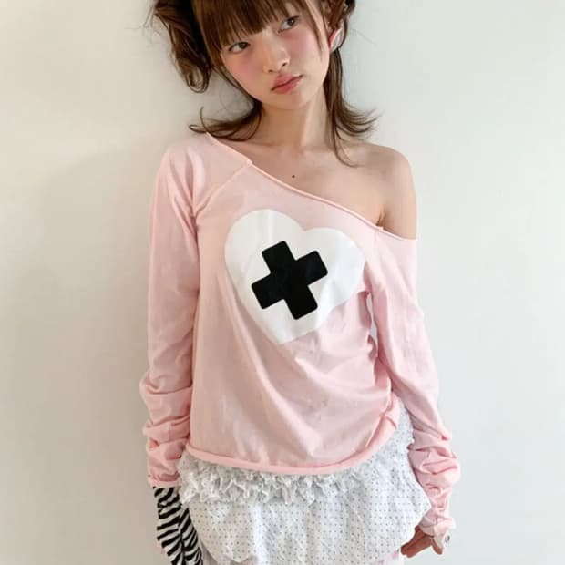 샵페어리 크로스 하트 컷오프 라이트 핑크