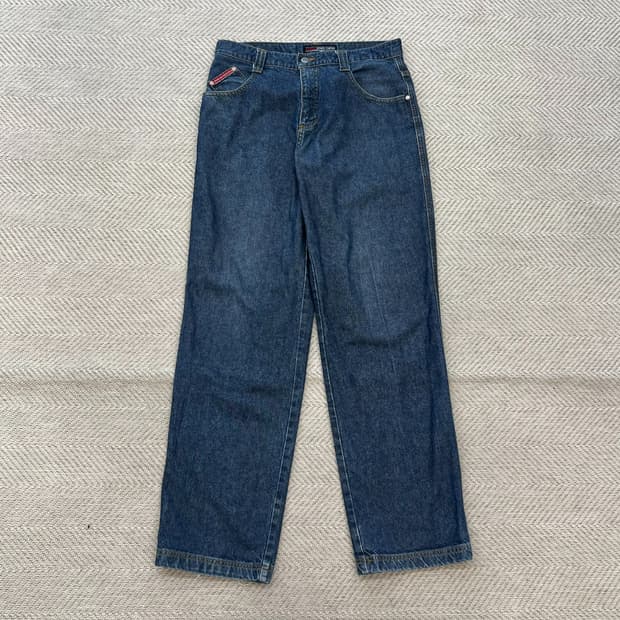 푸부 백포켓 자수 데님팬츠 r4037