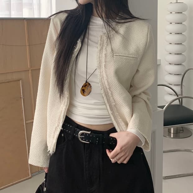 아이보리 트위드 자켓