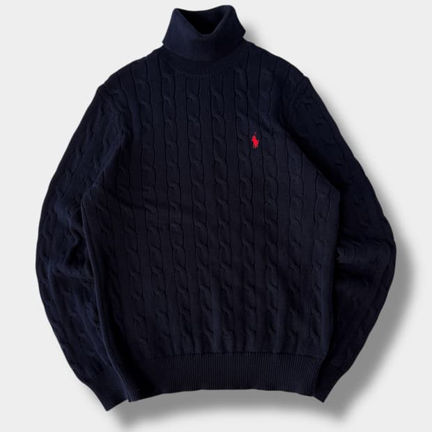 폴로 랄프로렌 루즈핏 신형 QR라벨 딥네이비 폴라 케이블 니트