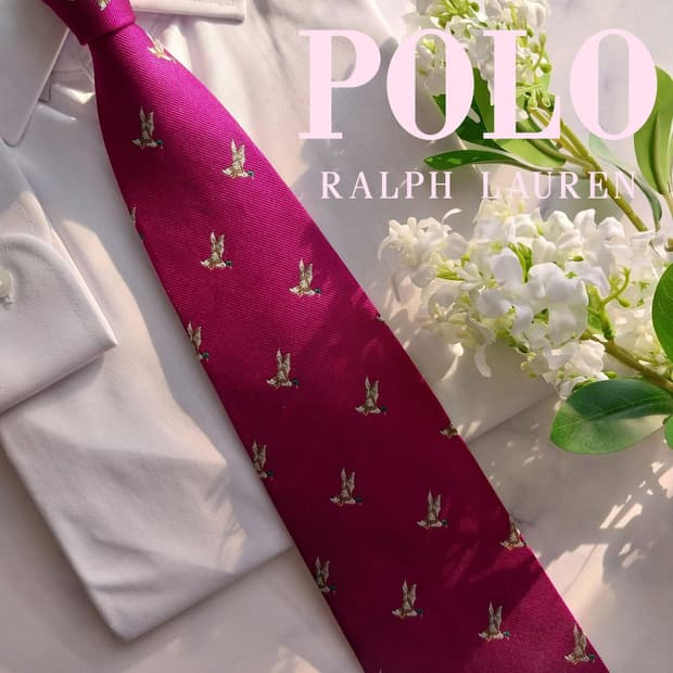 폴로랄프로렌 실크 퍼플톤 오리 자수 넥타이 9.9cm A+등급 K1447