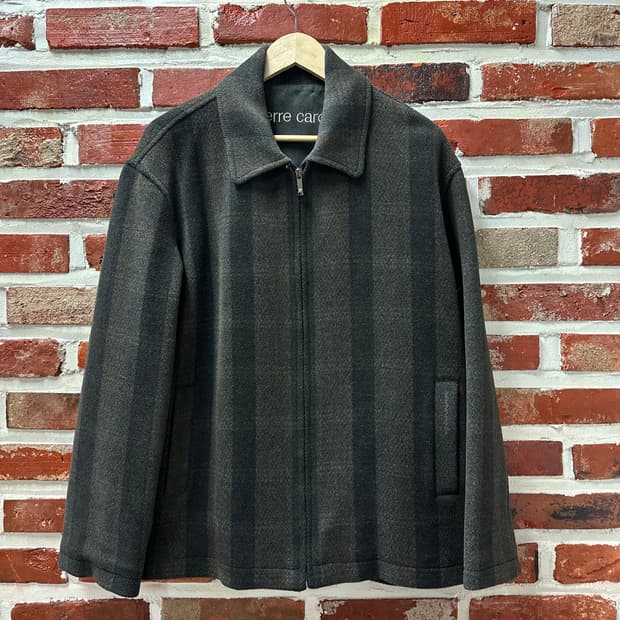 (100)피에르가르뎅 체크 울 블루종 카키