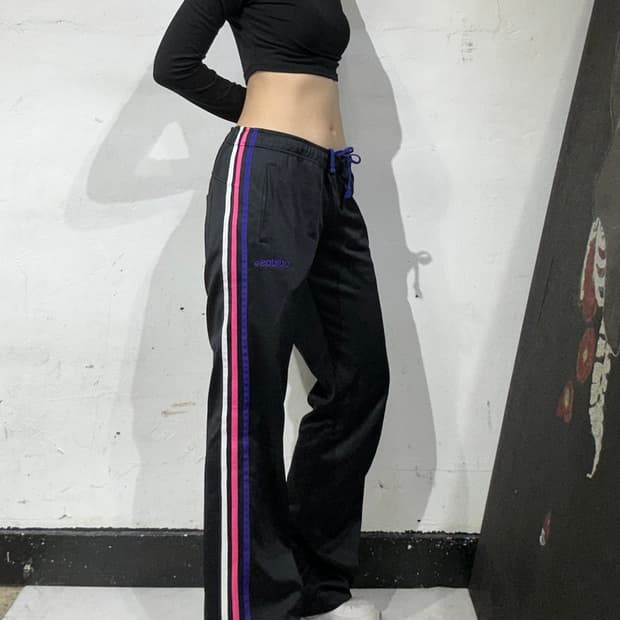 아디다스 블랙 삼선 사이드 라인 와이드 추리닝 트레이닝 팬츠 M 