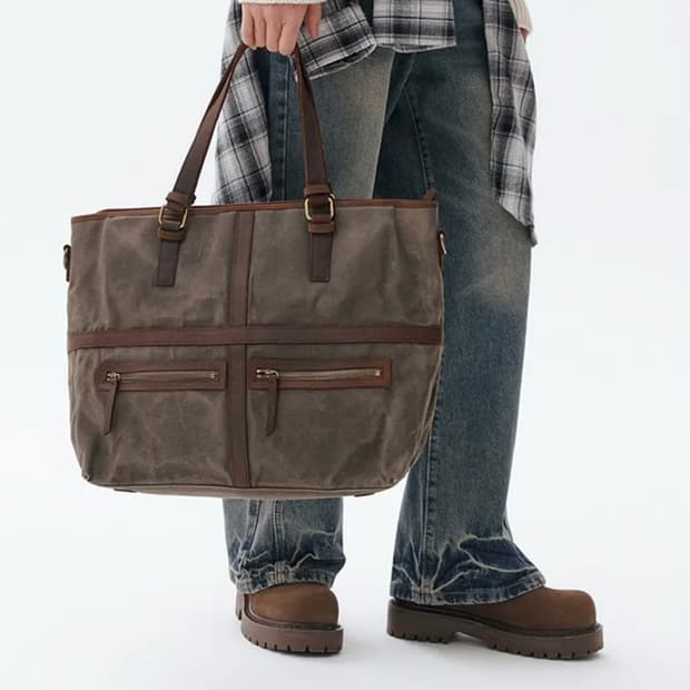 빌포드 캔버스 가죽 왁스 워싱 메이 빈티지 토트백 다크오크