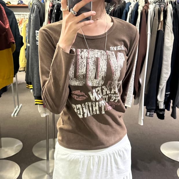 OS)Chami Chami vintage 레터링 그래픽 플리스 롱슬리브