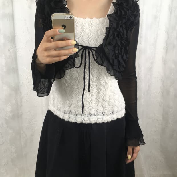 JPN black sheer ruffle bolero