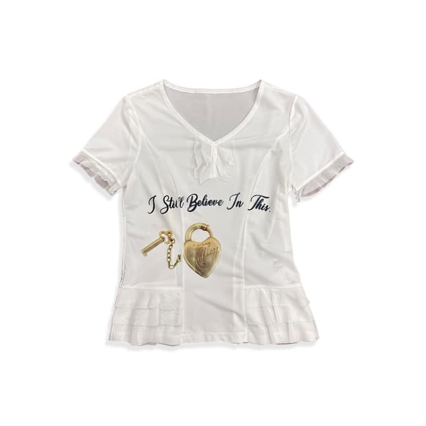 Padlock Printing Seethrough Girlish Top