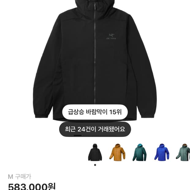 아크테릭스 아톰 후디 블랙 M사이즈