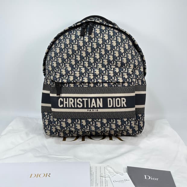 디올 블루 오블리크 트래블 테크니컬 캔버스 백팩 