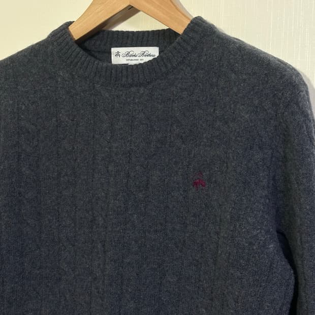 브룩스브라더스 울 100 케이블 니트/M/그레이