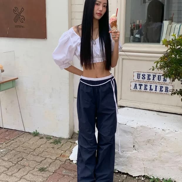 유희 코튼레이어드밴딩와이드팬츠