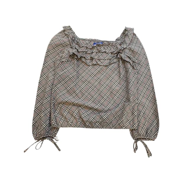 버버리 블루라벨 체크 프릴 블라우스