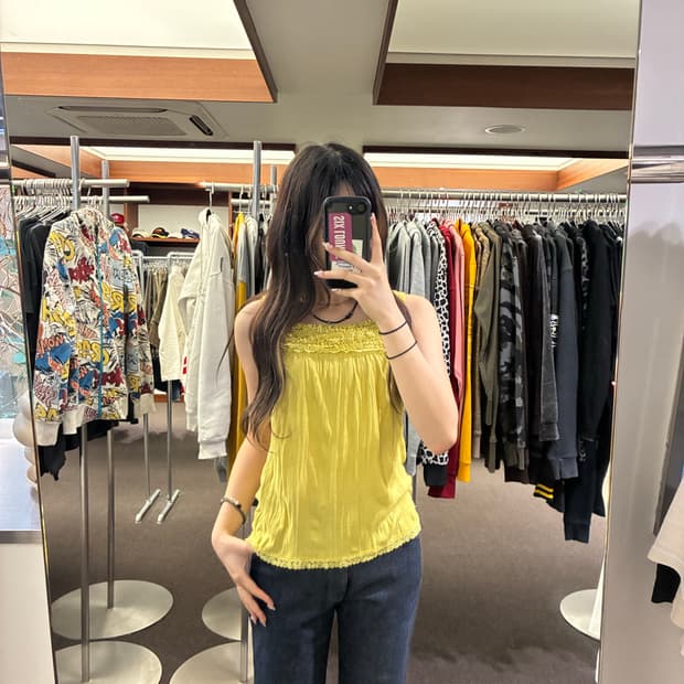 M)Comfort Basic 빈티지 여성 레이스 디테일 옐로우 나시