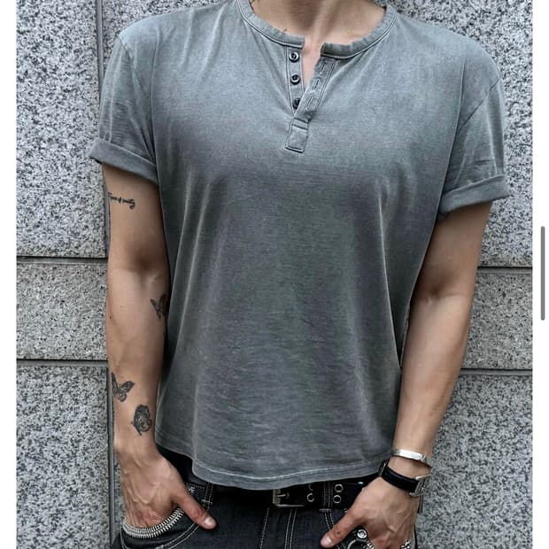 Military Henley Neck Half Sleeve 차콜 2사이즈